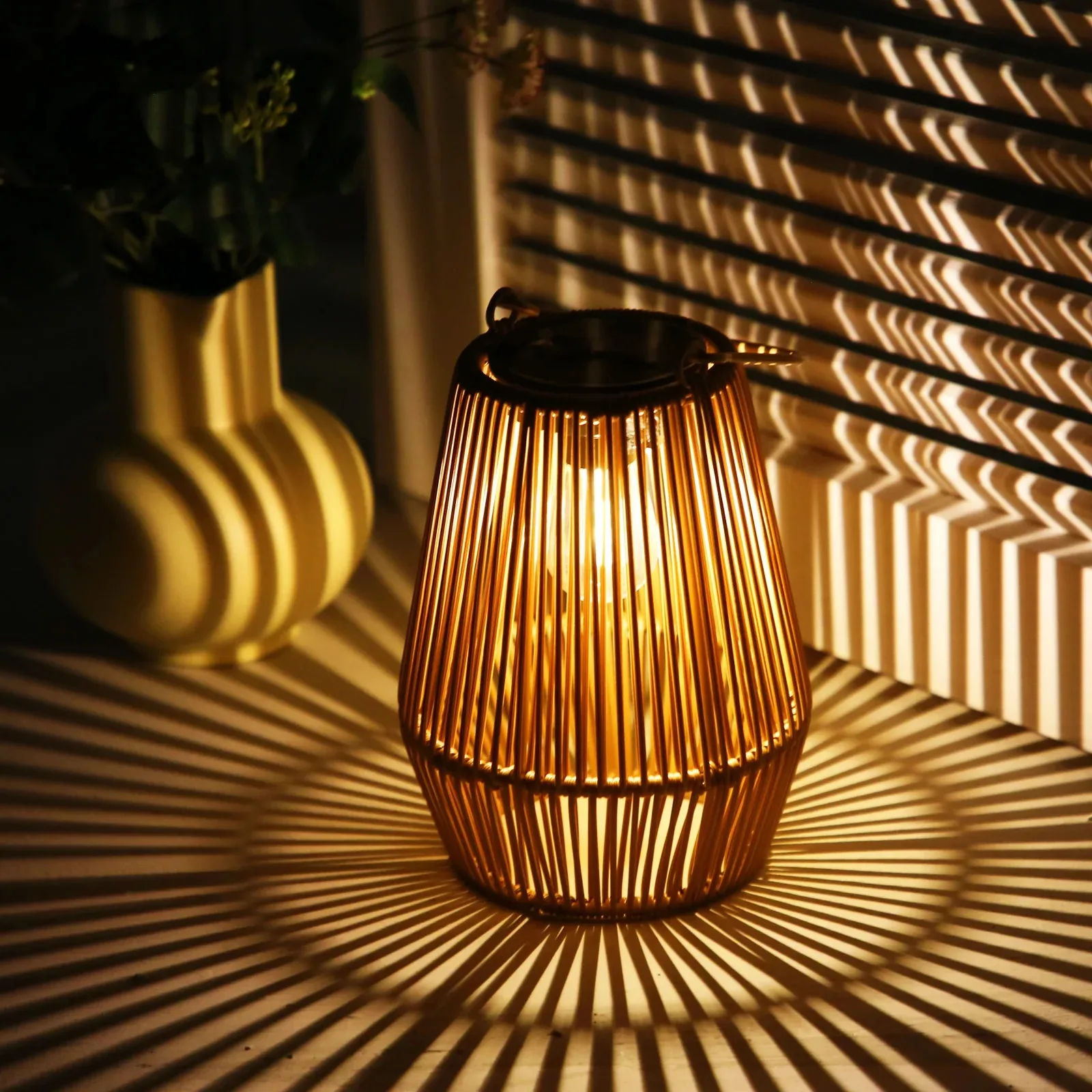 Outdoor Solar Boho Rattan Hanging Lantern detail 7