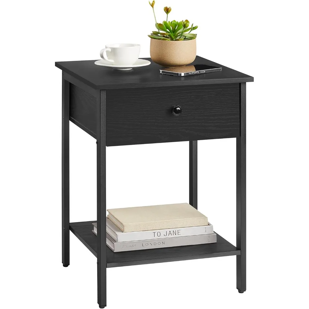 

Nightstand, End Table, Side Table with Drawer and Shelf, 15.7 x 15.7 x 21.7 Inches, Bedroom, Steel Frame, Easy Assembly, Modern