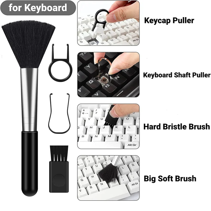 18-em-1 Computer Keyboard Cleaner Brush Kit Fone de ouvido Caneta de limpeza para iPad Phone Screen Cleaning Tools Keycap Extrator Titular