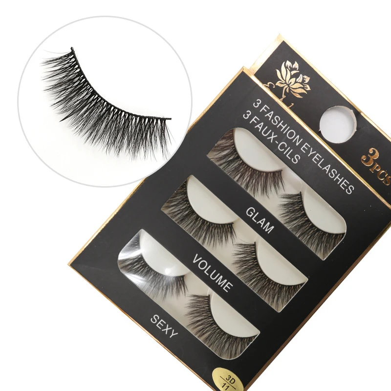 3 Pairs/Set 100% Handmade Eyelashes Professional Fale Eyelash Makeup Tool