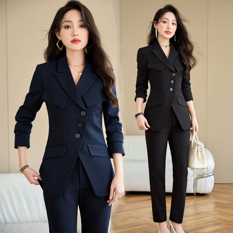 Early Autumn Senior Sense Hotel Manager Suit Two-Piece Suit Workplace Interview Bootcut Trousers Fashionable Jacket Asymmetric S