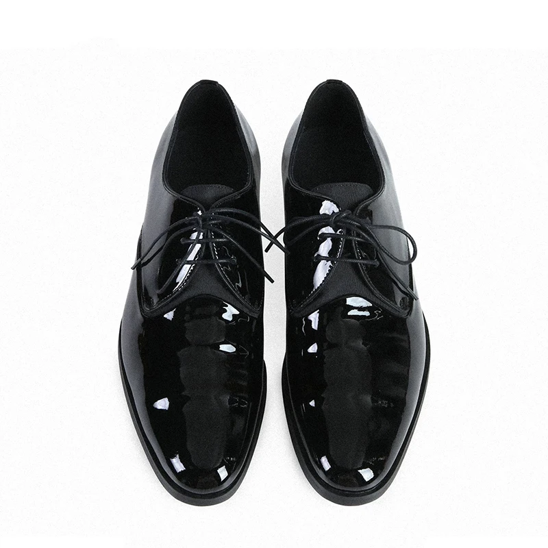 

New elegant pointed shiny leather shoes for men with pleated design Goodyear Western Oxford shoes and lace up formal dress shoes