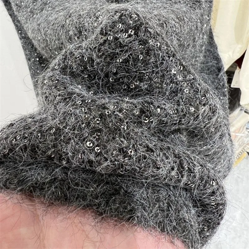 الكورية نمط لامعة سترة مطرزة الخامس الرقبة أكمام سترة فضفاضة سترة المرأة الأعلى #2