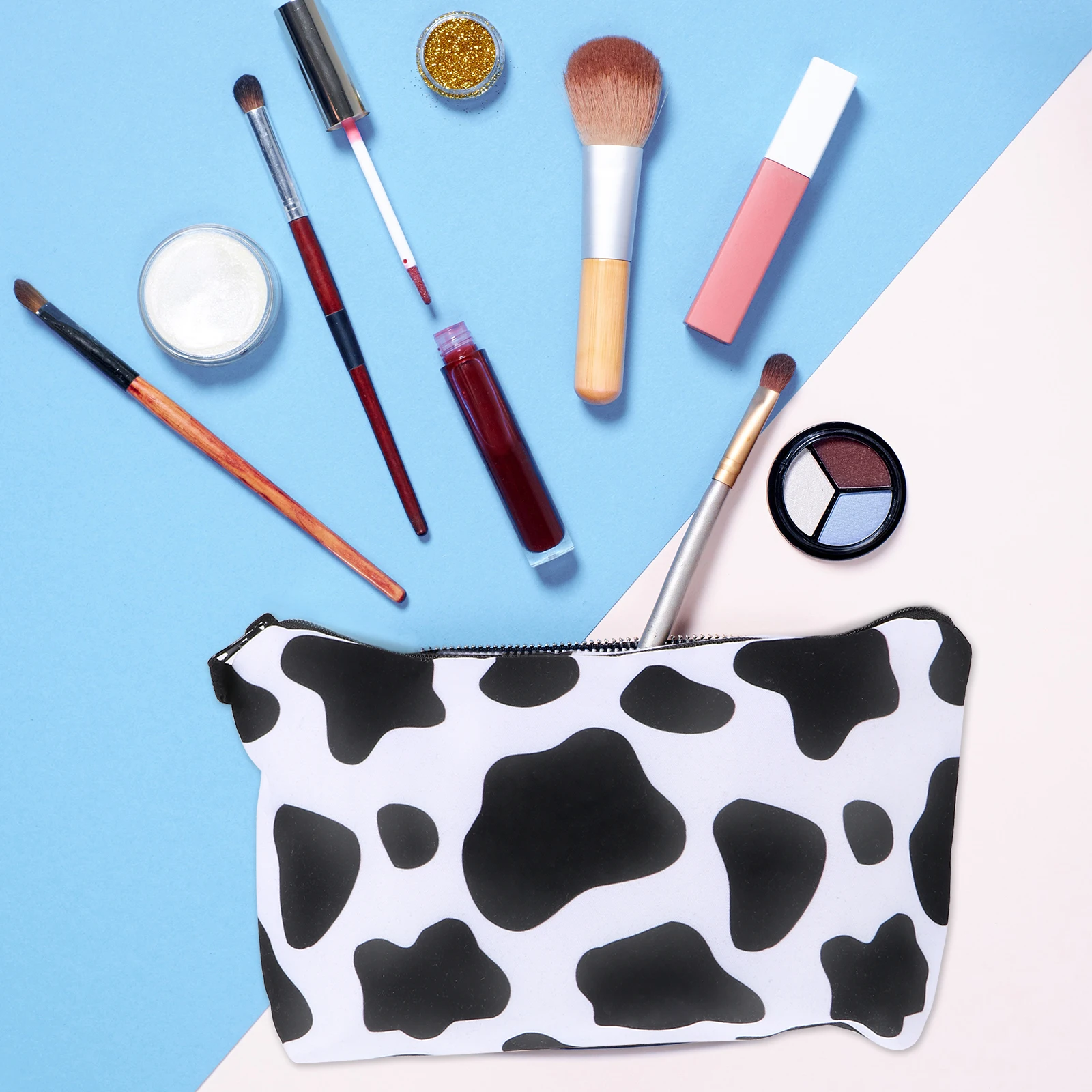 

1pc Cow Print Lightweight Large Capacity Portable Storage Toiletry Bag Makeup Organizer Travel Bag For Her