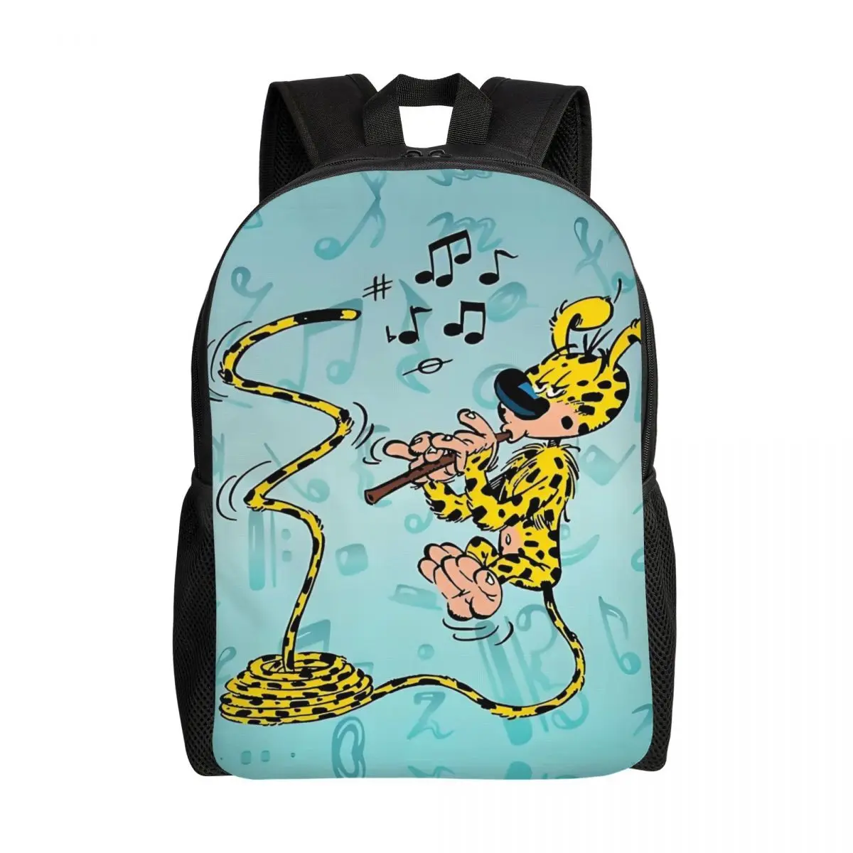 

Рюкзаки с героями мультфильмов Marsupilami для мужчин и женщин, базовая сумка для книг для школы колледжа с флейтой, дизайн цвета морской волны Сумки