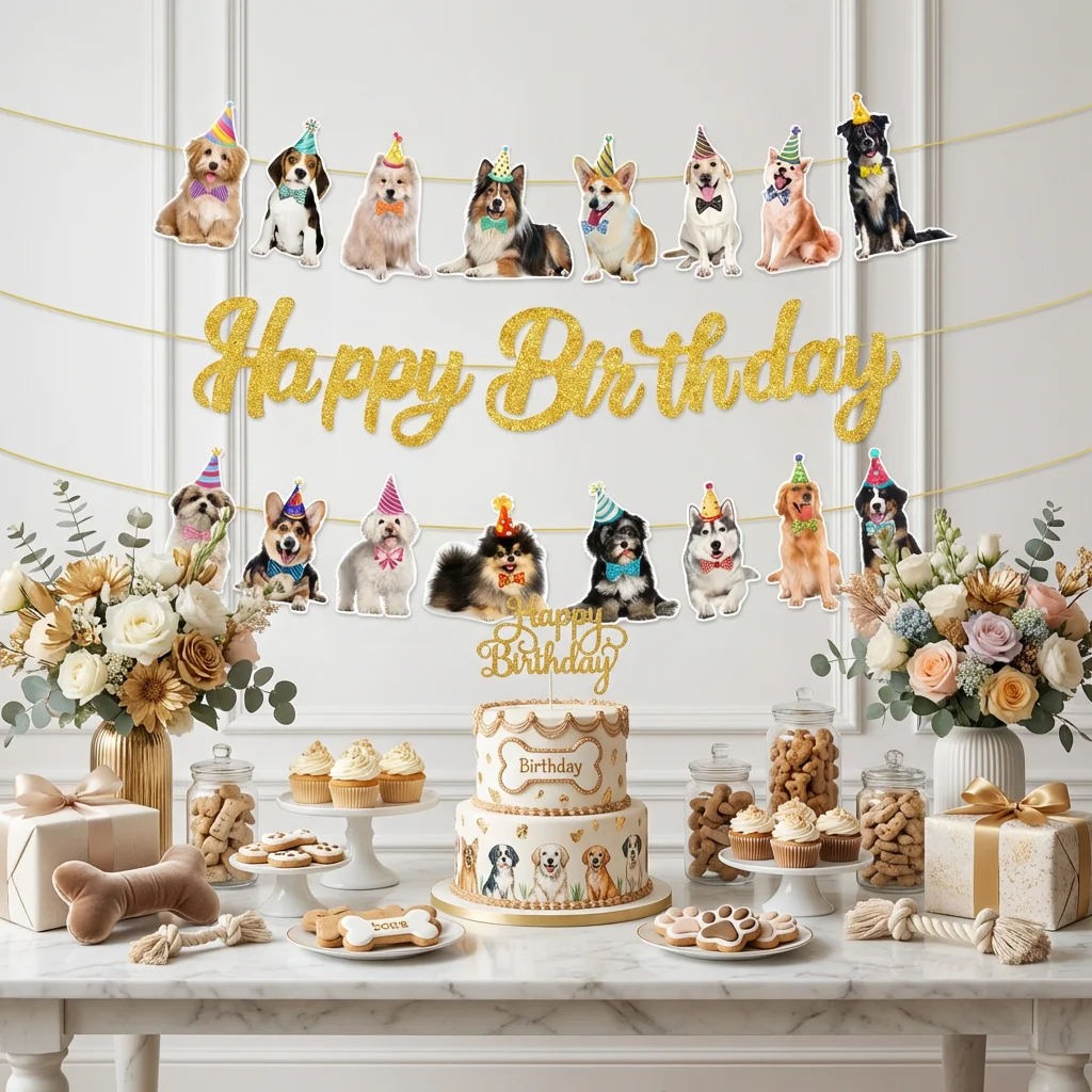 Haustier-Katzen-Hunde-Themen-Geburtstagsparty-Flaggen-Girlande, lustiges Papierbanner, Wimpelkette, Dekoration, niedliche Katzen- und Hunde-Tier-Geburtstagsparty-DIY-Deko – Detail 8