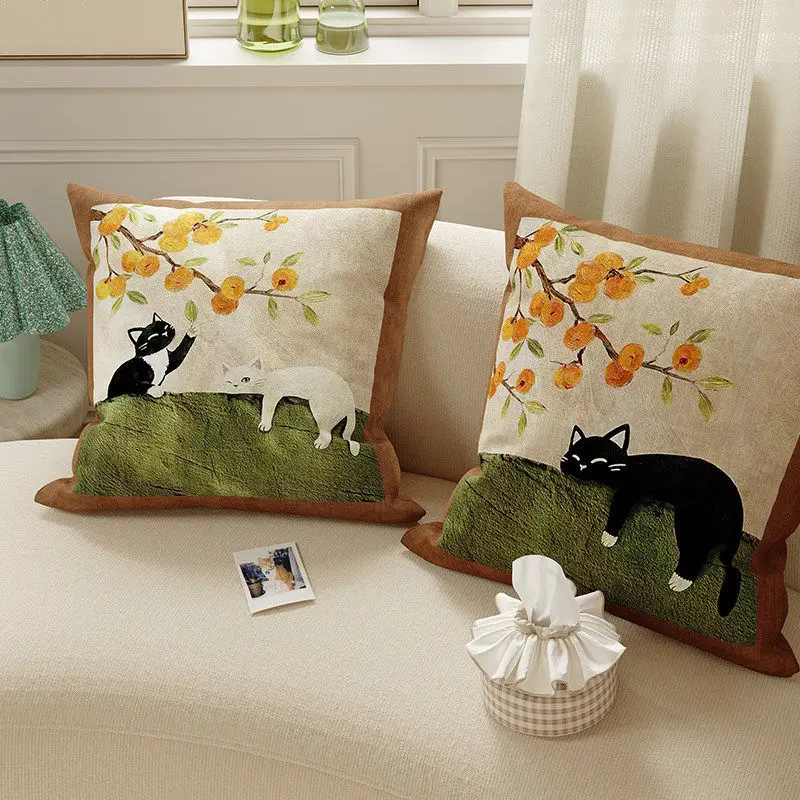 Cute Medieval Cat Sofa Pillow Cover Bedroom Headboard Backrest Cushion Cover Homestay Pillowcases Can Be Disassembled and Washed