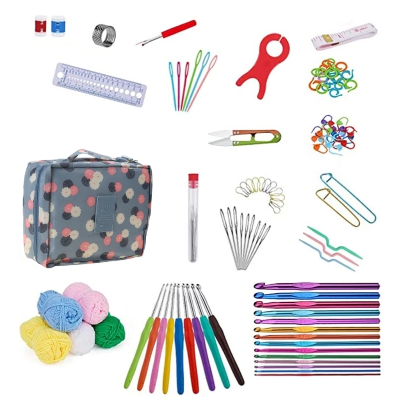 107 Pieces Beginner Crochet Hooks Set, Ergonomic Knitting Needle Weave Yarn Kits