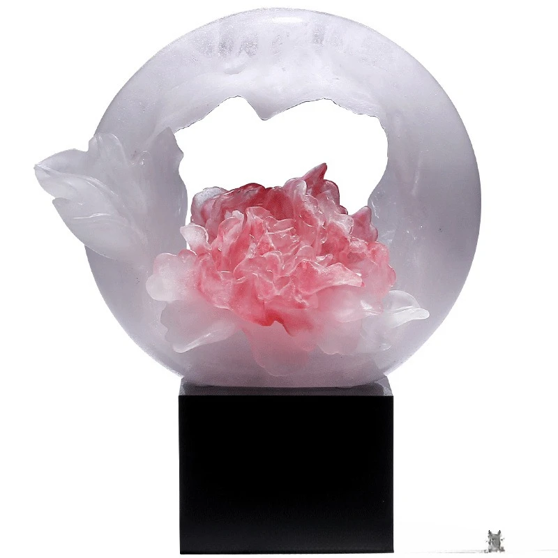 Glazed artwork powder-fired peony ornament office desktop decoration handicraft