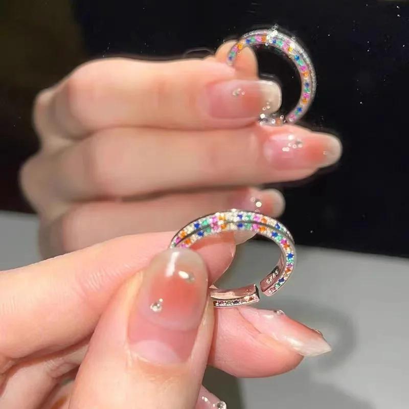 

Hot Sale Niche Dopamine Multicolor Zircon Ring for Women Korean Japanese Advanced Texture Elegant Daily Wear Index Finger Ring