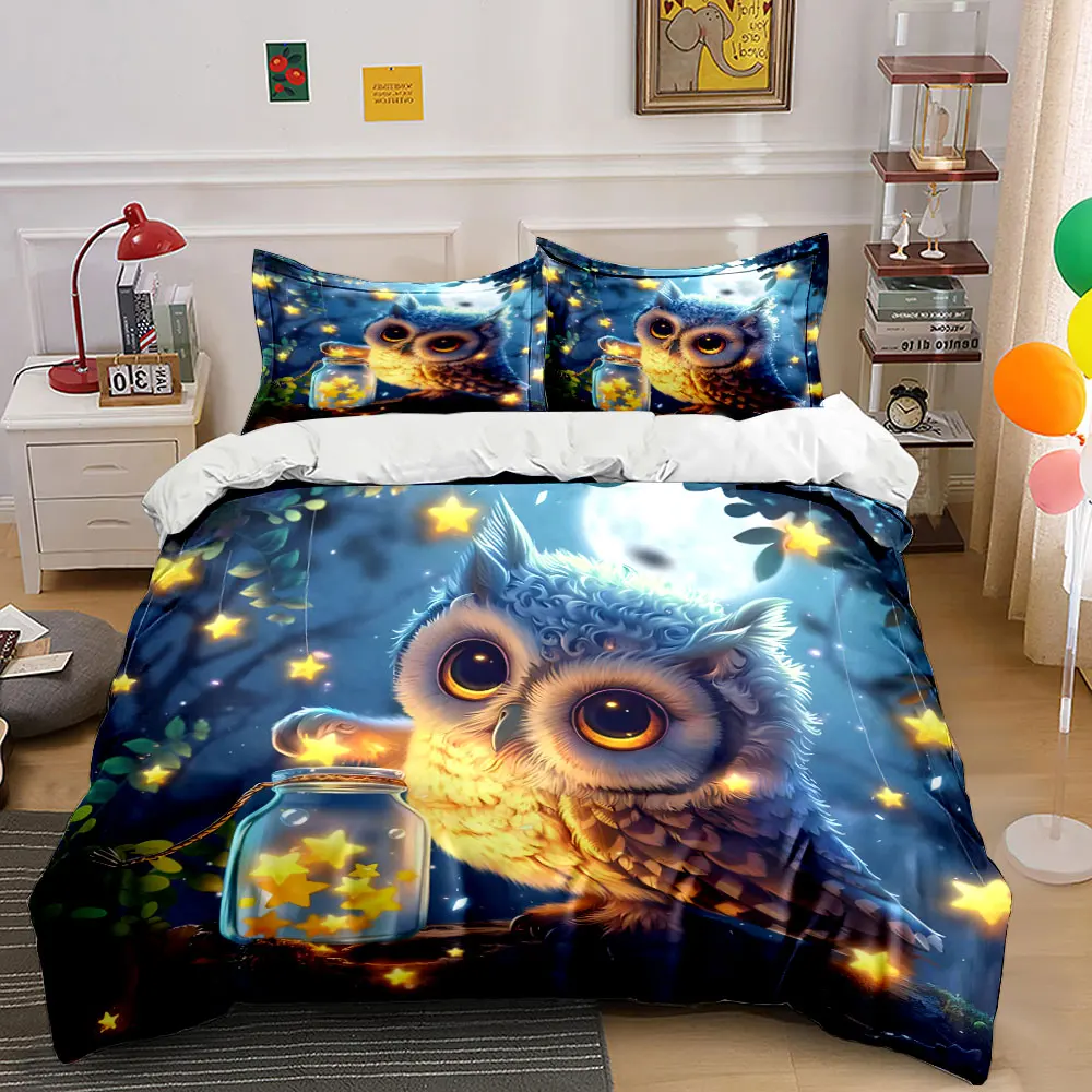 

"Whimsical Owl Night Decor Set" Exquisite three-piece bedding set gift for kids and adults