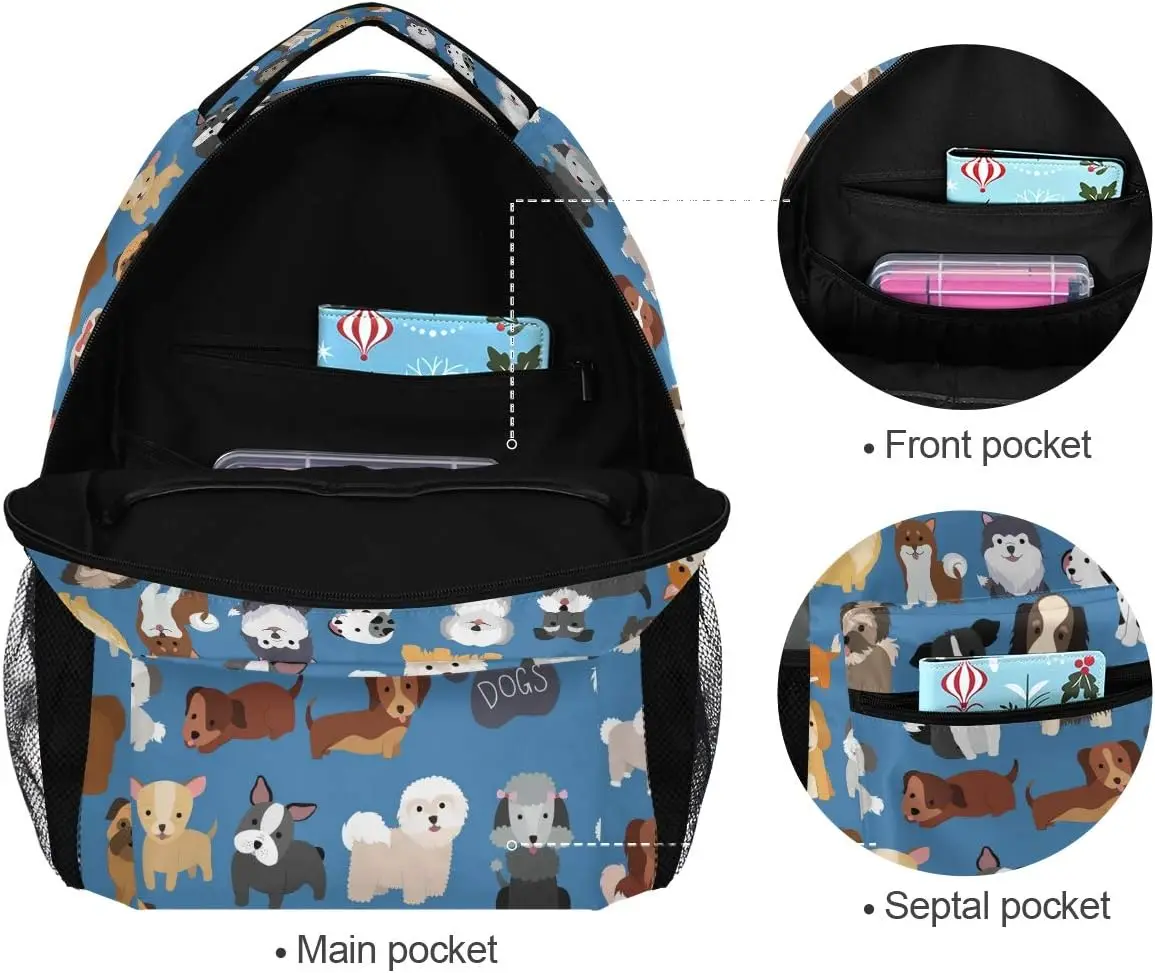 Cute Doodle Dog Print Puppy Animal Large Backpack for Kids Boys Girls Student Personalized Laptop iPad Tablet Travel School Bag