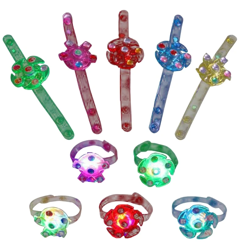 12PCS Plastic Light up Spinning Top Bracelet Halloween Gifts Kids Students Toy