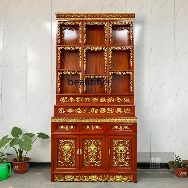 

FG28Tibetan Buddhist cave-style large Buddhist niche wall, solid wood table for Taiwan Buddhist platform, home temple
