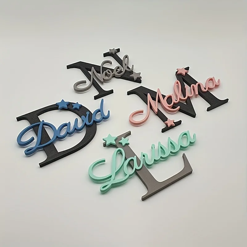 Personalized 3D Wooden Name Sign with Initial Letter, Custom Monogram Wall Decor, Nursery Name Plaque, Baby Shower Gift for Kids