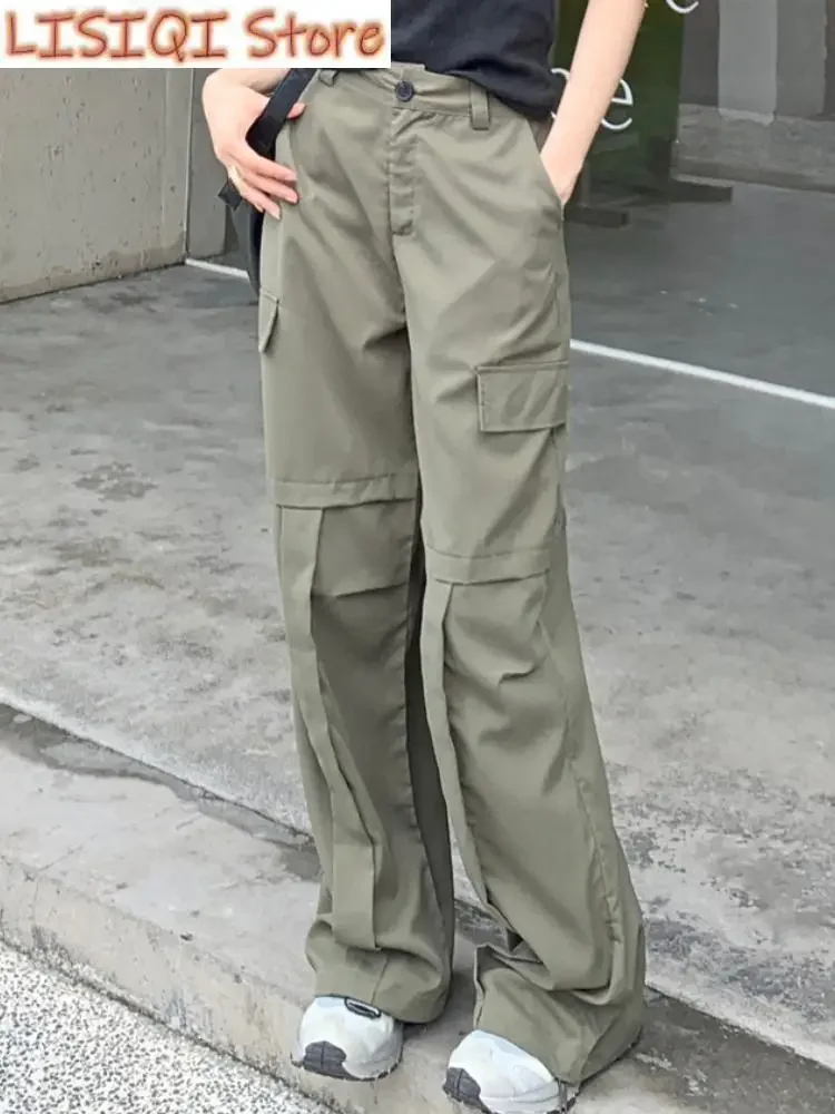 New High Street Fashion Cargo Pants Women Pockets Korean Style Casual Baggy Pants Female High Waist Designer Vintage Pants