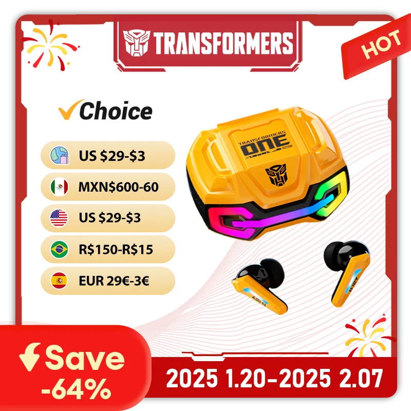 TRANSFORMERS TF-T22 Wireless Bluetooth Earphones Low Latency Gaming Earbuds Battery Display HiFi Stereo Sound Music Headphones