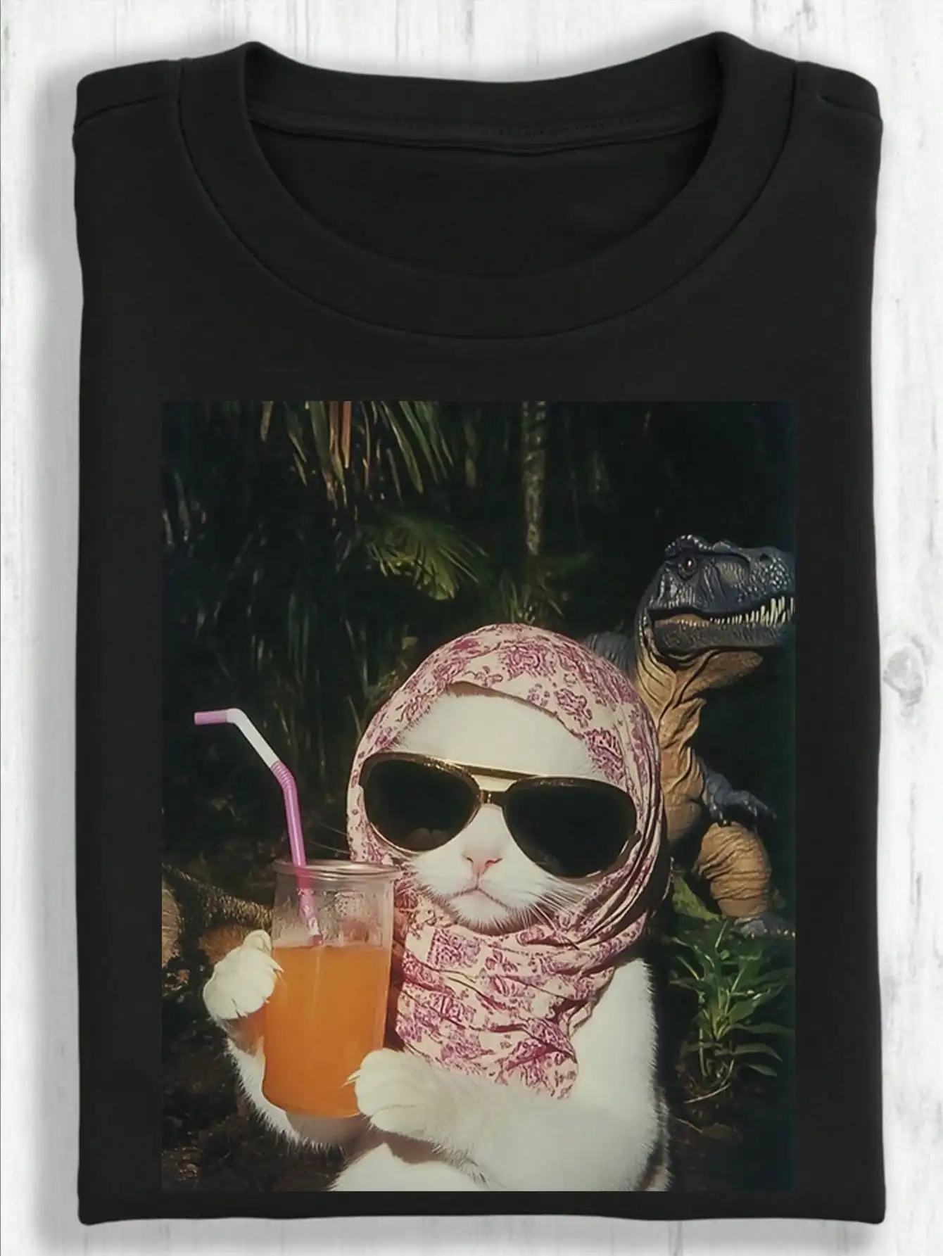 Sommer süßes Vintage Katze & Meteor Print T-Shirt lustiges Muster T-Shirt lässig amerikanischer Stil Streetwear Urlaub Kurzarm Tops