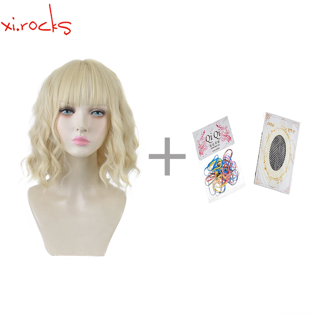 Xi.Rocks 3808E Short Curly Hair Wavy  Blonde  Female High Temperature Resistant Synthetic Fiber Wig Cosplay