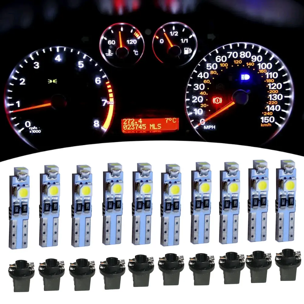 

10Pcs 12V T5 B8.5 B8.5D Led Bulb Car Interior Lights Dashboard Warming Indicator Wedge Instrument Lamp Car Lights Accessories