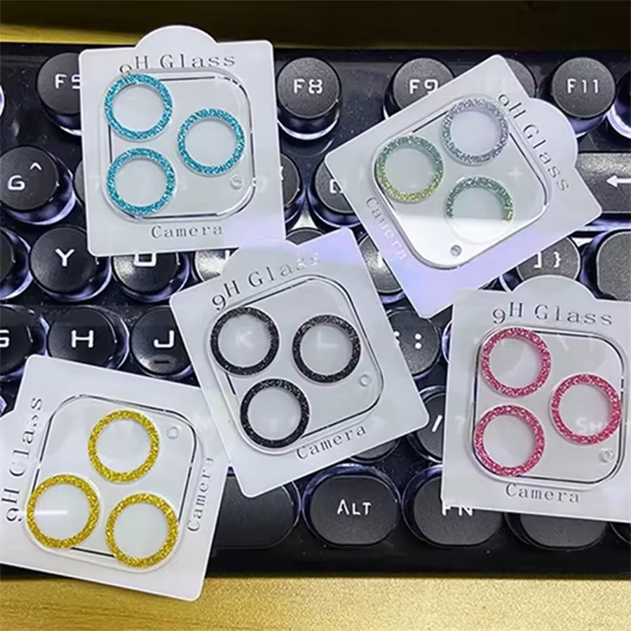 iPhone 14 15 Plus 13 12 11 16 Pro Max 렌즈 보호 유리 iPhone 13Mini 커버 용 올인원 글리터 카메라 보호 필름