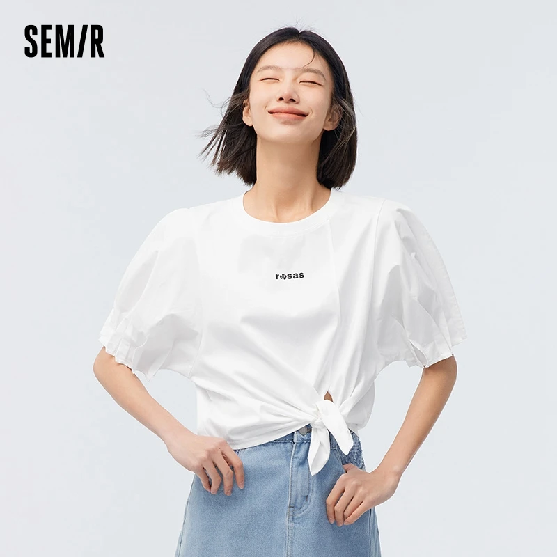 Semir Women Loose And Design-Oriented Short-Sleeve T-Shirt 2024 Summer New Style With Printed Pattern