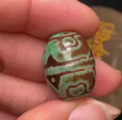 Ancient Tibetan DZI Beads Old Agate Lotus Tiger Tooth Totem Amulet Pendant 21×16