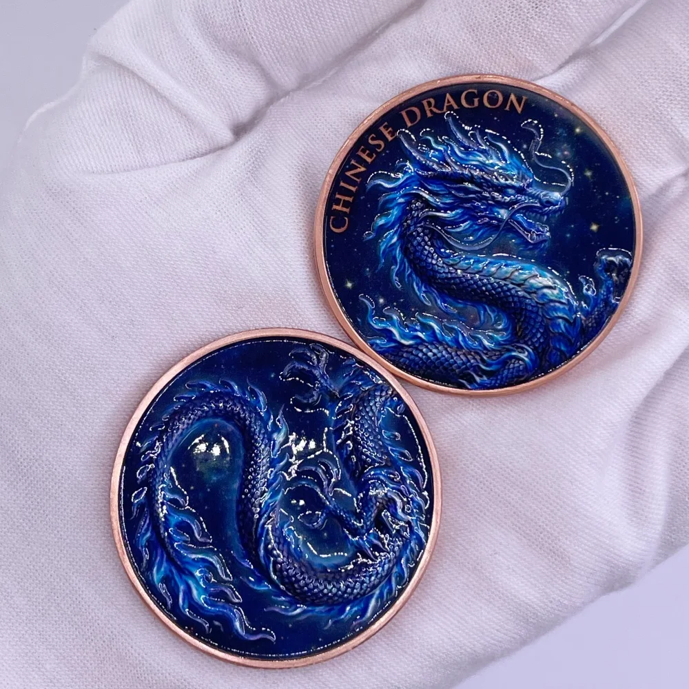 1oz Pure Copper Commemorative Coin Colorful Pattern Dragon Phoenix Angel Myth Art Collection Challenge Coin Decor Gift