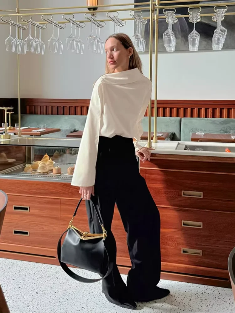 

Рубашка с воротником-шарфом, свободного кроя, женская, элегантная, с длинным рукавом, с перекрестной лямкой на плече, блузка, новинка 2026 года, весенняя, для офиса, для деловых встреч