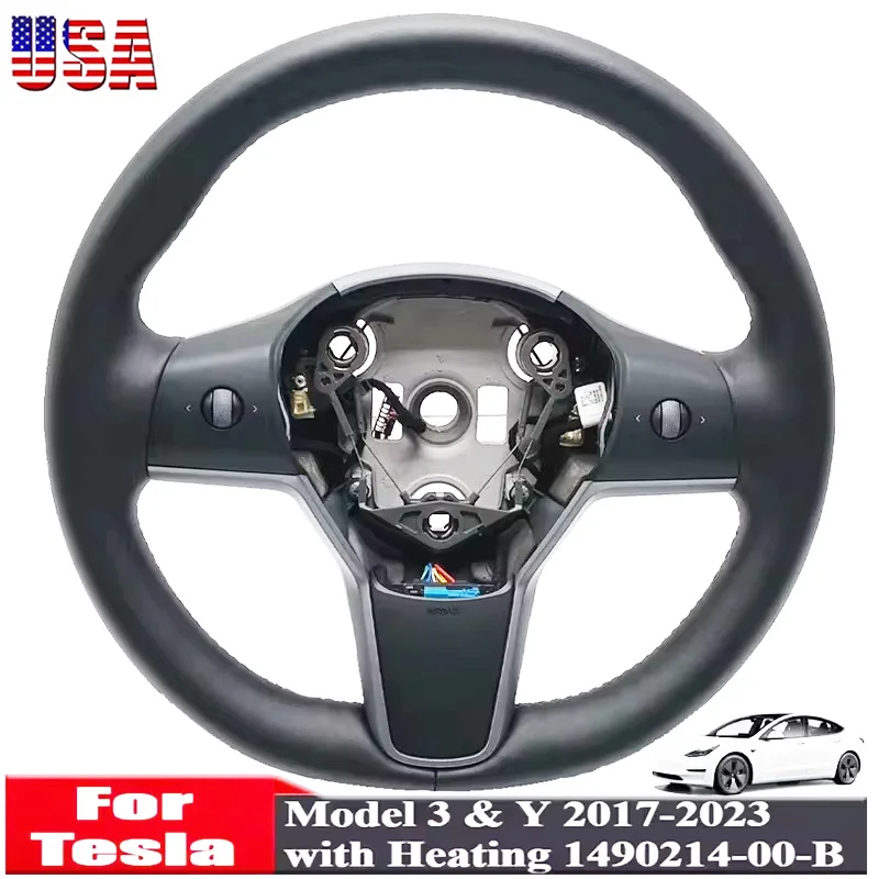 New Heated Steering Wheel for Tesla Model M3 3/Y 2017 2018 2019 2020 2021 2022 2023 PU Leather Car Steering Wheel with Heating Function 1490214-00-B 2026