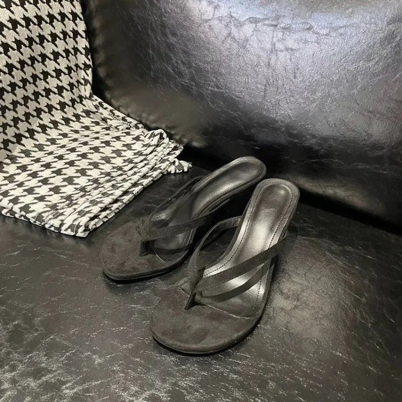 

Женские летние шлепанцы-сандалии на толстом высоком каблуке с открытым носком для улицы, с элегантным дизайном