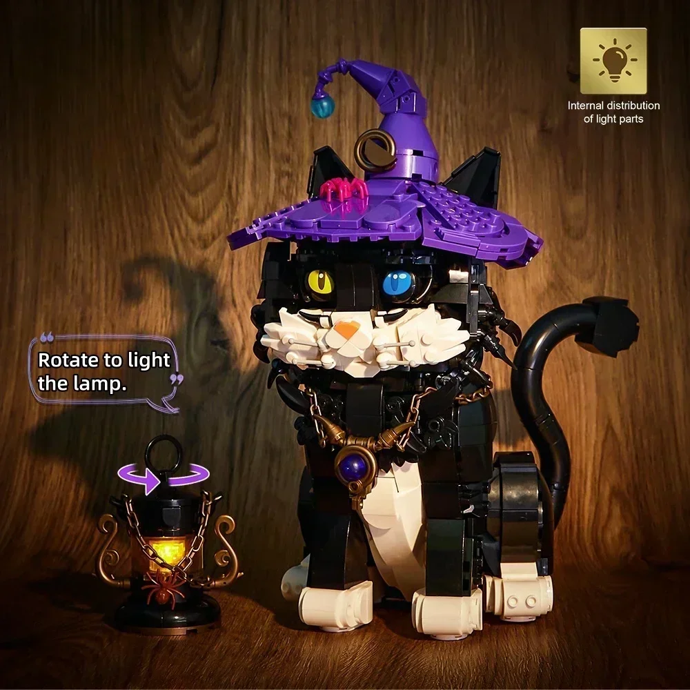 

MOC magic cat building blocks eyes can change color to assemble creative models to collect bricks as gifts for adult and kid