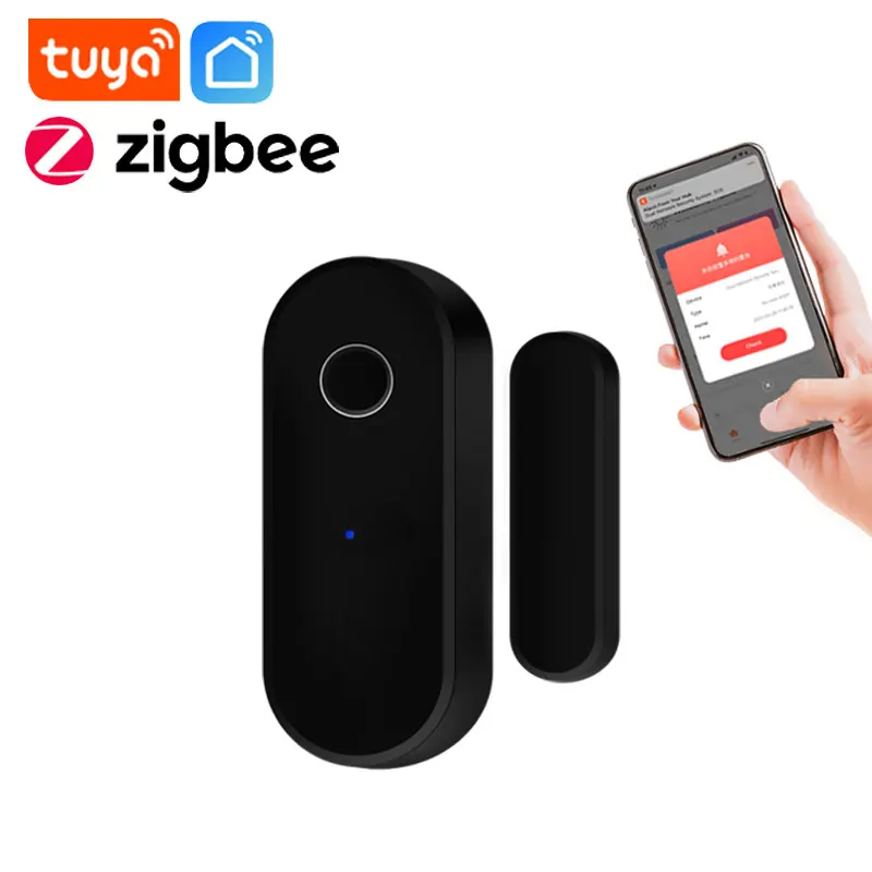 Tuya Zigbee 문짝 센서, 블랙 스마트 홈 창 감지기, 앱 제어, Zigbee 허브 자동화로 작동 