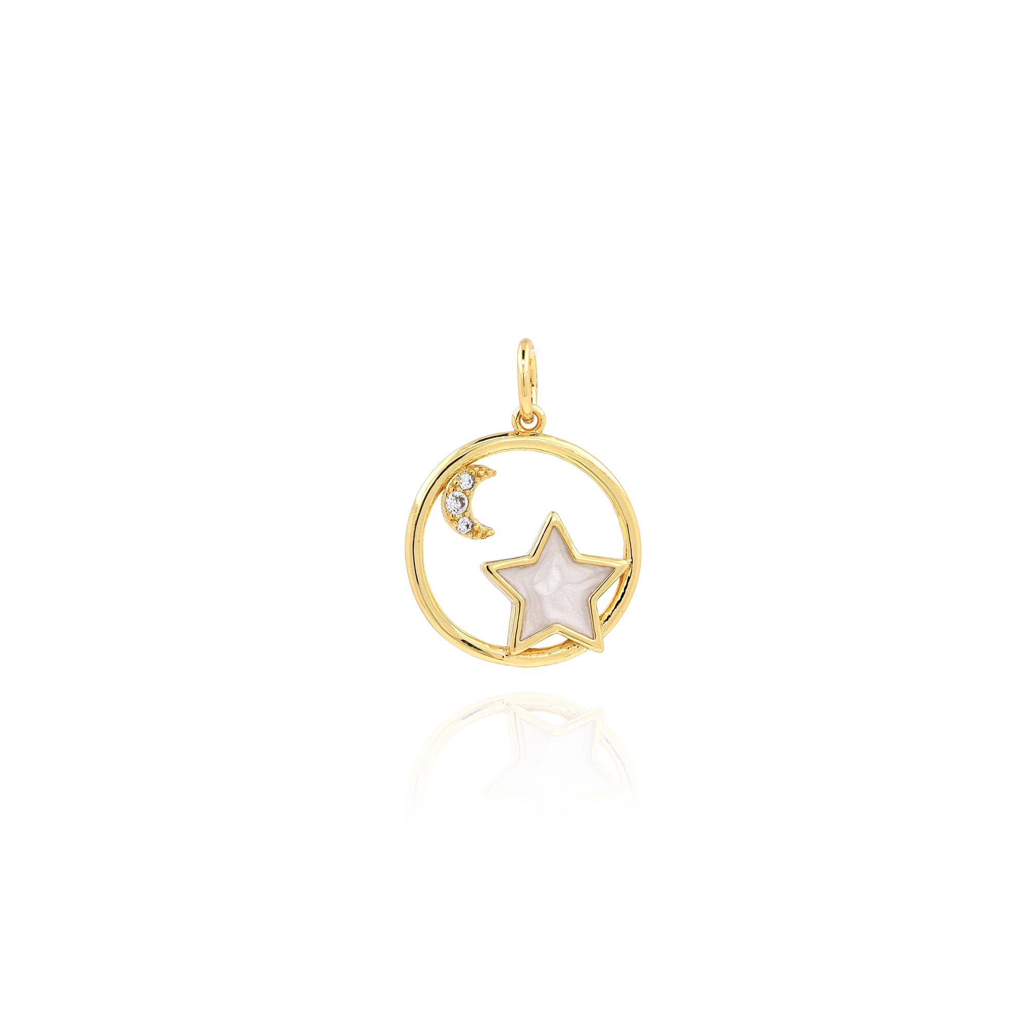 Micro pavé Enamel Star Necklace Gold Filled Moon Star Charm Star Circle Pendant Crescent Moon Charm DIY Jewelry Accessories