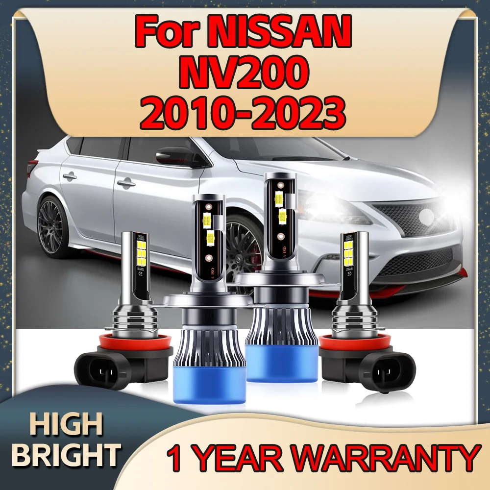 4Pcs LED Car Headlight Auto Hi/Lo Beam Light Bulbs 12V Fog Lamps Super Bright For NISSAN NV200 2010 2011 2012 2013 2014-2023