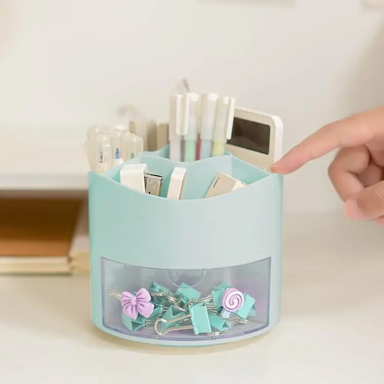 Nette Rotierenden Stift Halter Desktop Schublade Schreibwaren Box Fall Schule Büro Schreibtisch Kawaii Schreibwaren Lagerung Box Organizer Aufkleber – Detail 5