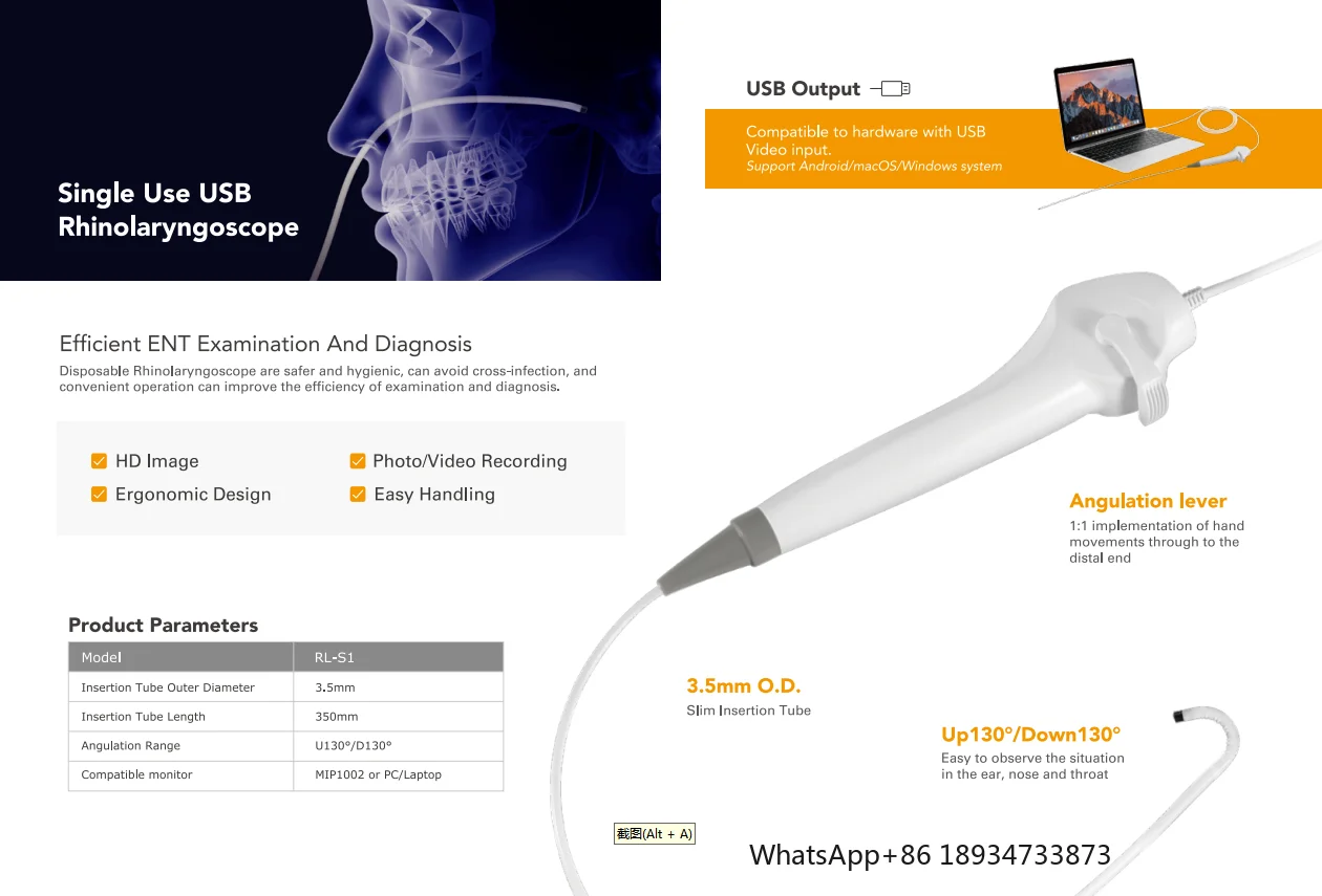 SY-P029-3 Flexible HD Image Video Rhinolaryngoscope ENT USB 3.4Mm/2.8MM Disposable Rhinolaryngoscope