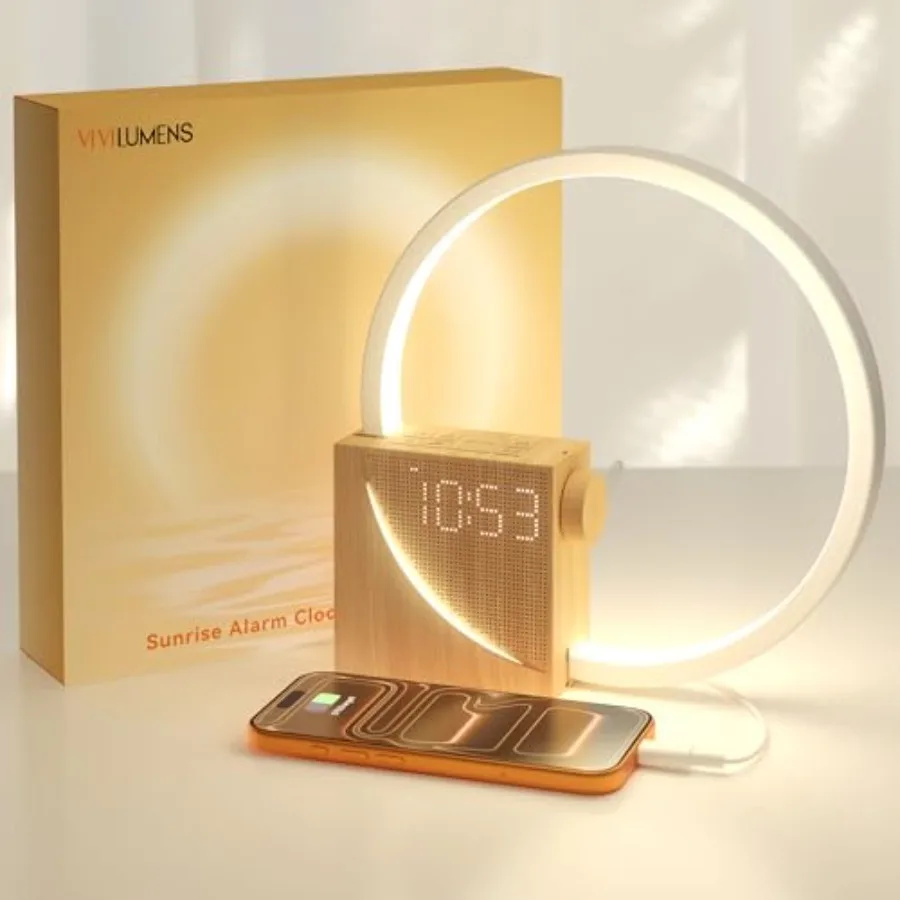 

Будильник-ночник с имитацией рассвета, цифровые часы с регулировкой яркости, 10 звуков белого шума для сна, функция повтора сигнала