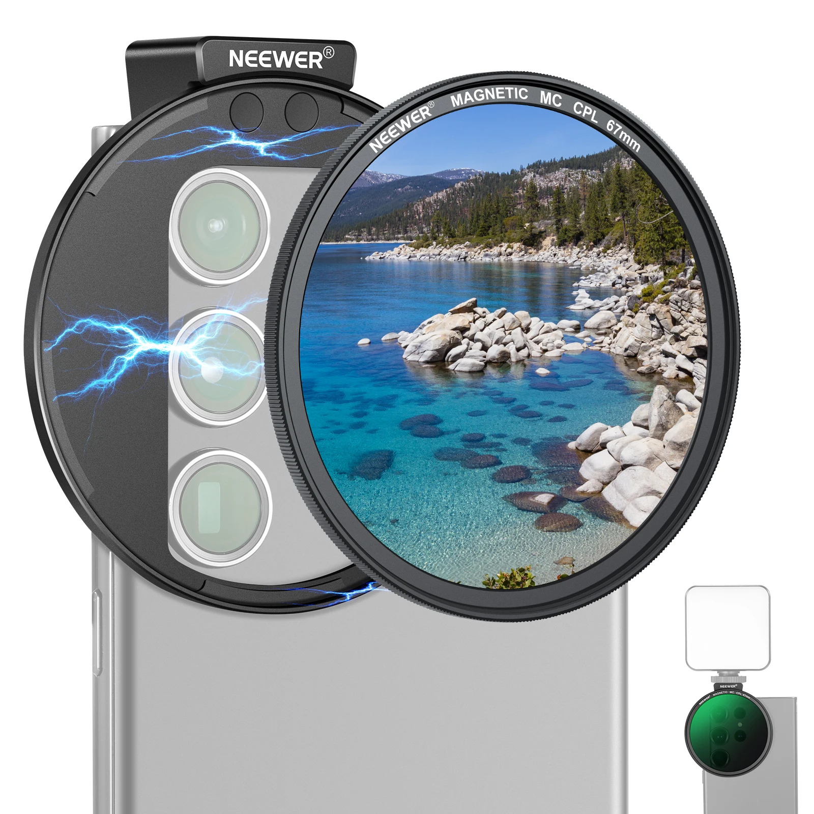 NEEWER 67 mm magnetischer CPL-Filter, kreisförmiger Polarisationsfilter mit Kaltschuh-Telefonobjektiv-Clip für iPhone, Samsung, Android-Handys – Detail 1