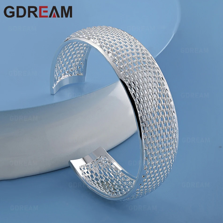 

GDREAM 925 Sterling Silver Mesh Open Bracelet For Women, Commuter Accessory, Christmas Gift Jewelry