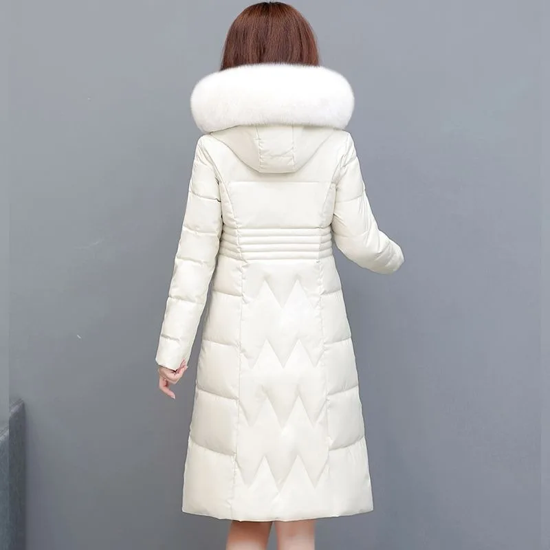 2023 New Women Down Cotton Coat Winter Jacket Mid Length Version Parkas Thick Warm Versatile Outwear Hooded Fur Collar Overcoat