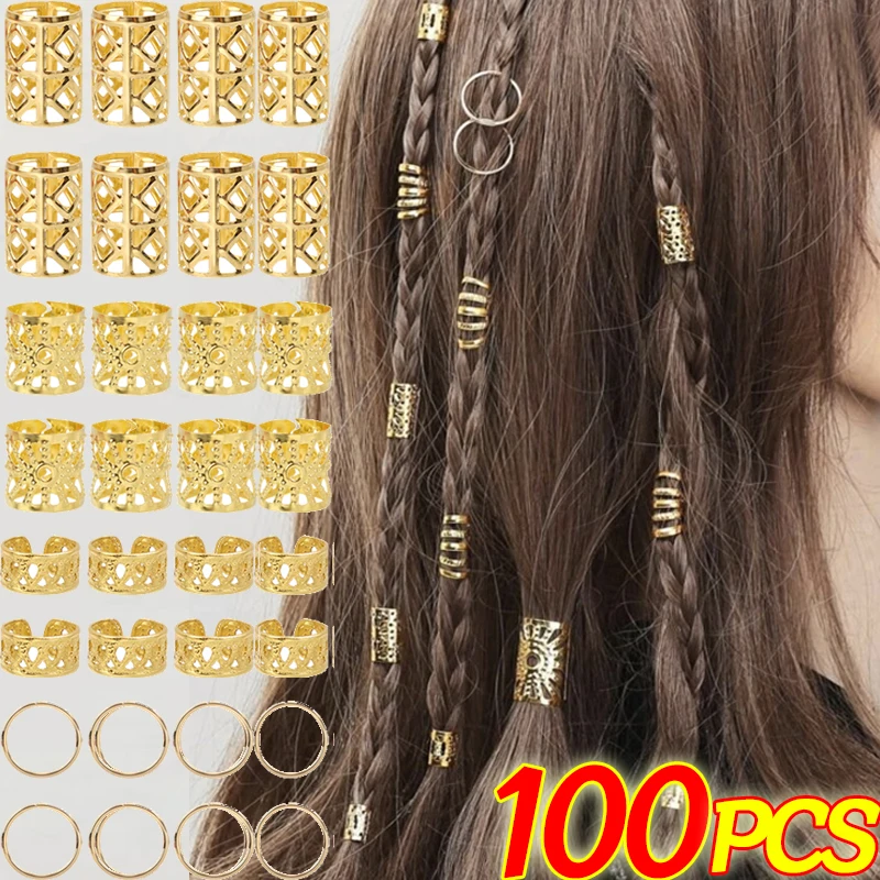 100pcs Dreadlock Hair Rings Hair Jewelry Cuffs Clip Hair Braids Dirty Braids Bead Hippie Hairpin Accessories Headwear for Women