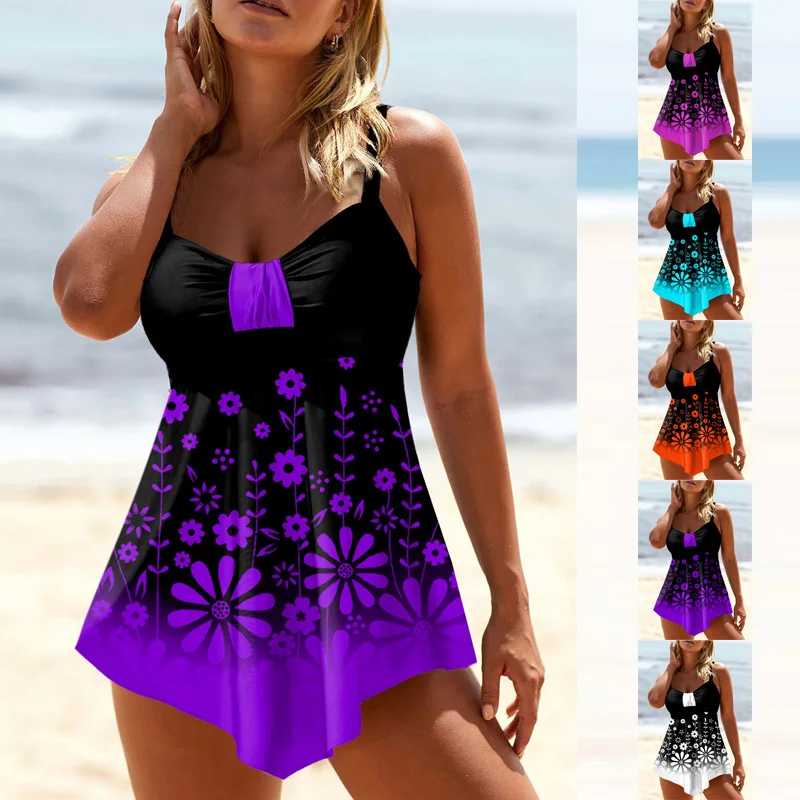 

2023 Women's Fashion Monokini Swimwear Two Piece Beach Swimwear Print Tankinis Summer Beach Wear Swimming New Tankinis Set