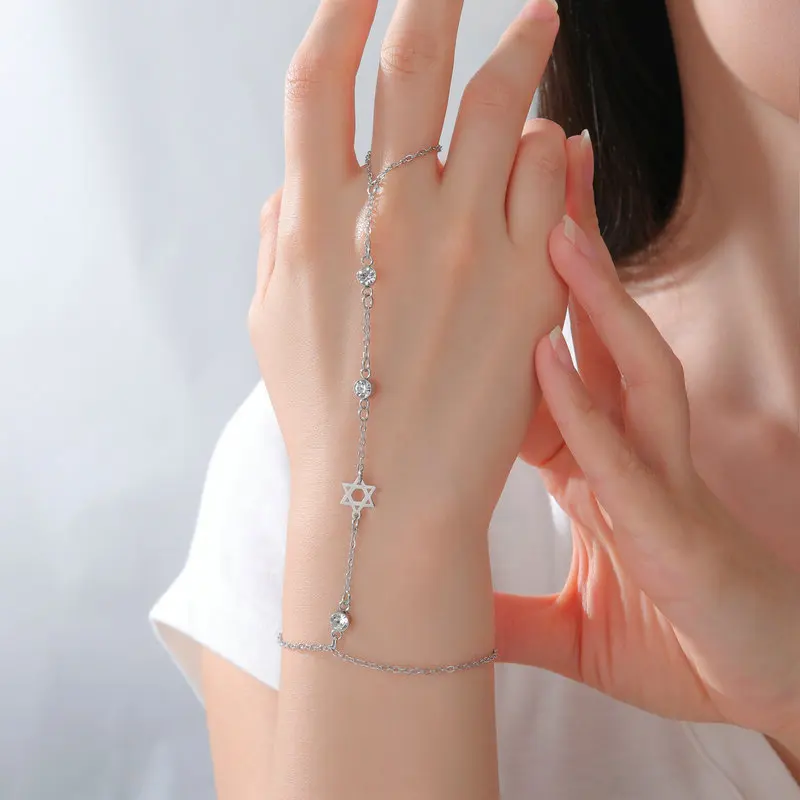 Jüdischer Davidstern Hebräischer Buchstabe Chai Fingerarmband Edelstahl Verstellbares Hexagramm Zirkon Armbänder Amulett Schmuck – Detail 9