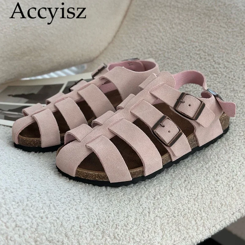 

2024 Summer Suede Hollow Design Casual Shoes for Women Solid Color Buckle Multi functional Sandals Daily Casual Flat Shoes