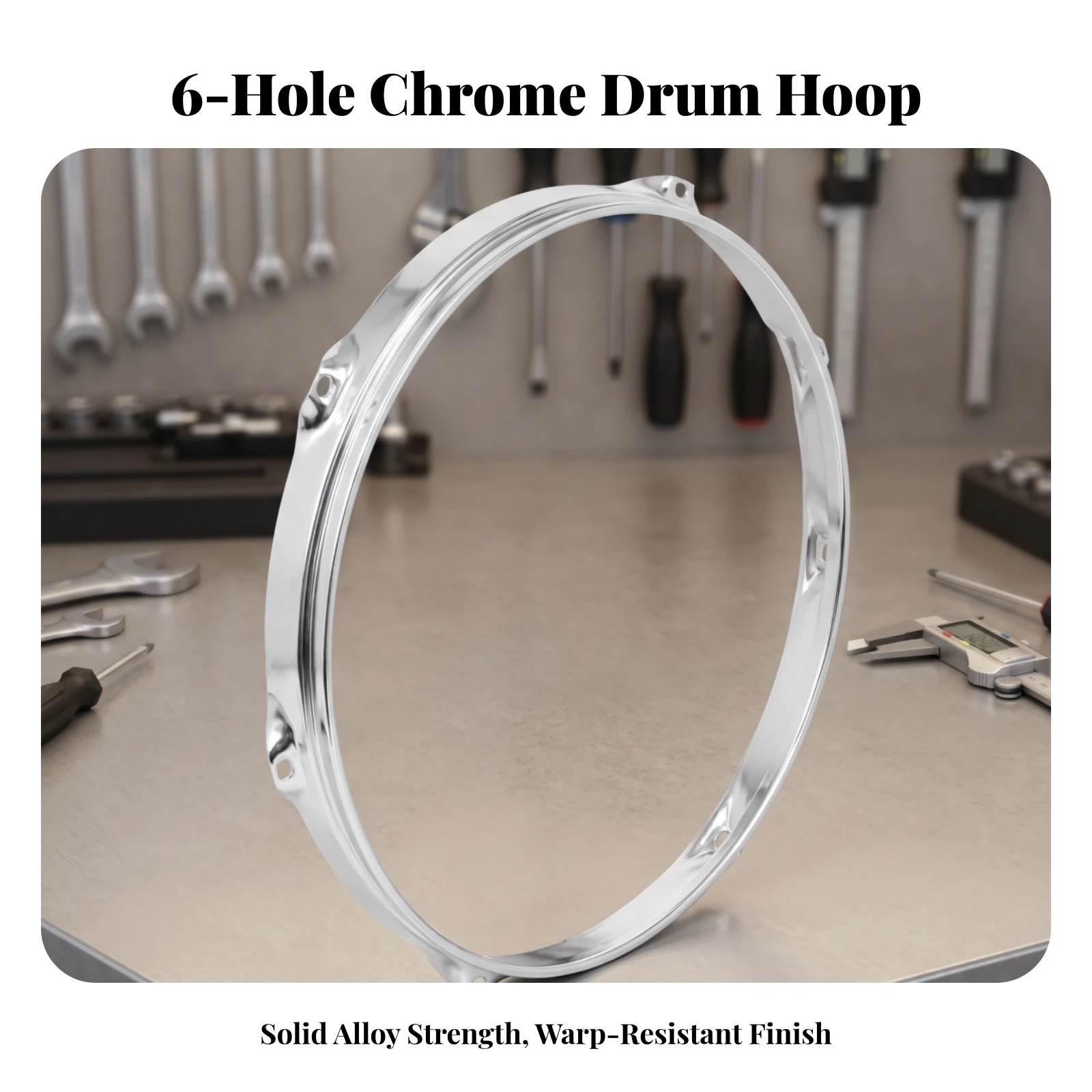 14 Inch Drum Hoop Chrome-Plated Drum Hoop with 6 Holes Hardware Polished Metal Long-Lasting for Drummers, Rehearsal Room, Stage