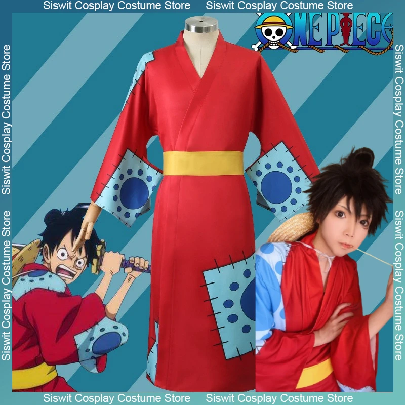 

Anime ONE PIECE Monkey D. Luffy Wano Country Cosplay Costume Japanese Yukata Kimono Halloween Party Stage Performance Roleplay