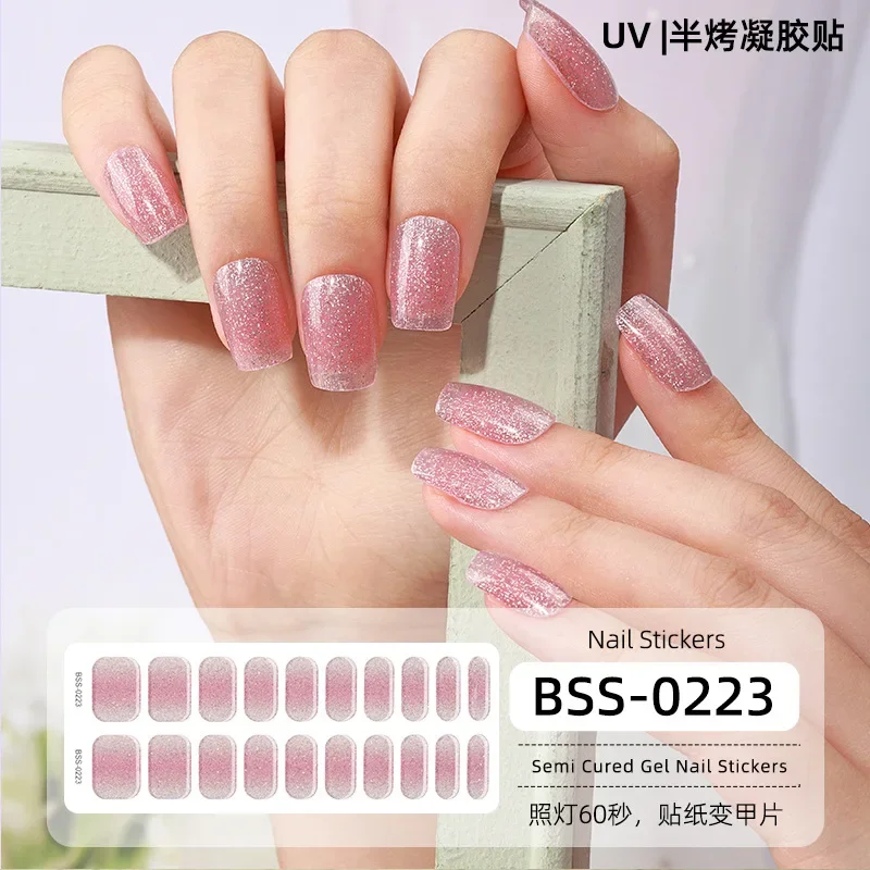 16/20 Tipps halb gehärtete Gel Nagel Aufkleber 3d Französisch Nagel Patches volle Abdeckung Nagel Aufkleber Nail Art Dekoration UV-Lampe brauchen