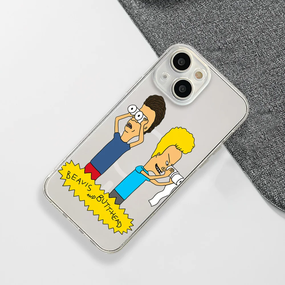 Cartoon Beavis and Butt-Head Phone Case For IPhone 15 14 13 12 11 Transparent Magnetic Suction Cover