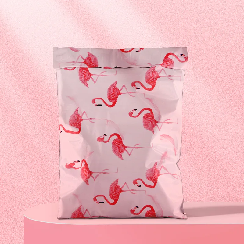 New Pink Courier Bag Flamingo Cartoon Anime Poly Mailers Self Seal Plastic Mailing Envelope Bag 10*14.5Inch Design